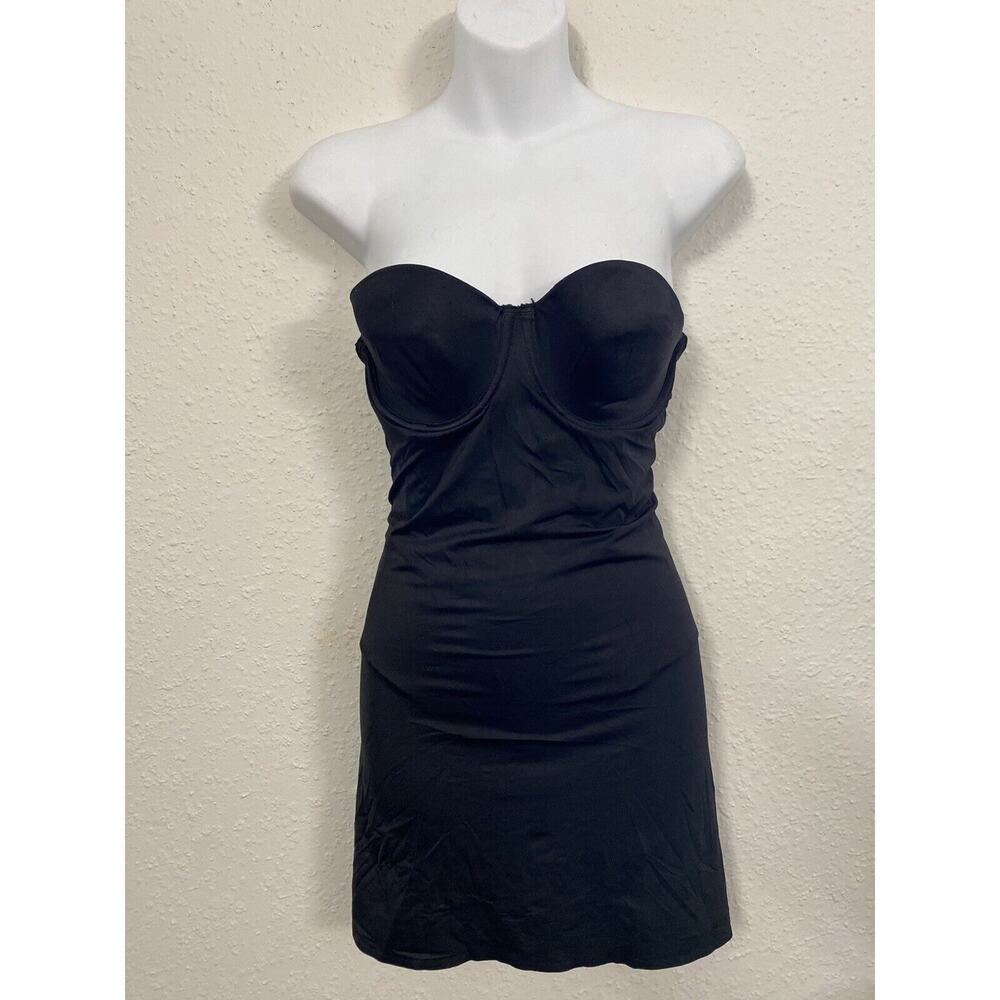 Ambrielle Women Sz 30B Wonderful Edge Strapless Slip Shaper Dress Black Padded